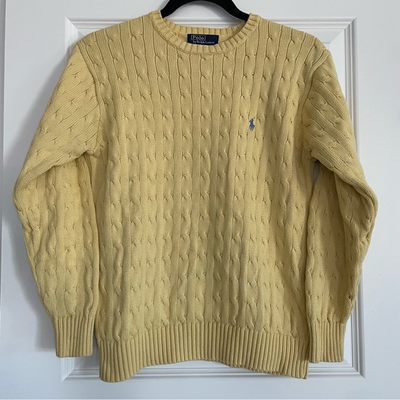 Polo Ralph Lauren Vintage 100% Cotton Light Yellow Cable Knit Sweater - Picture 1 of 7